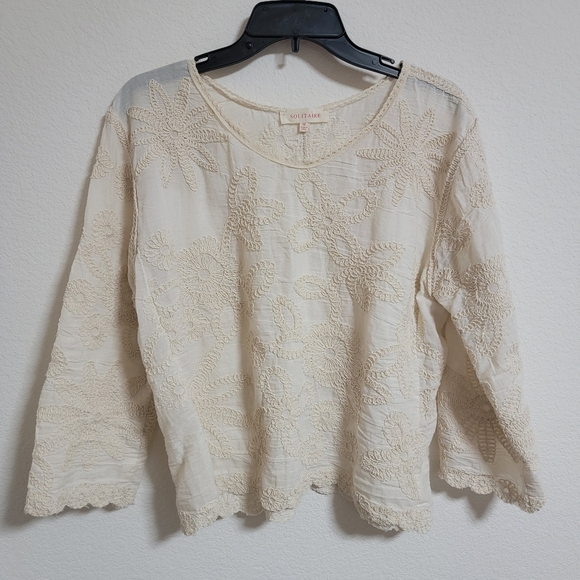 Solitaire Cream Floral Embroidered Top - Picture 1 of 6